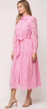 Load image into Gallery viewer, Belted Button Pink Midi Dress