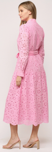 Belted Button Pink Midi Dress